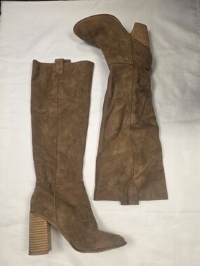 Women's Over-the-Knee Brown Suede Block Heel Boots